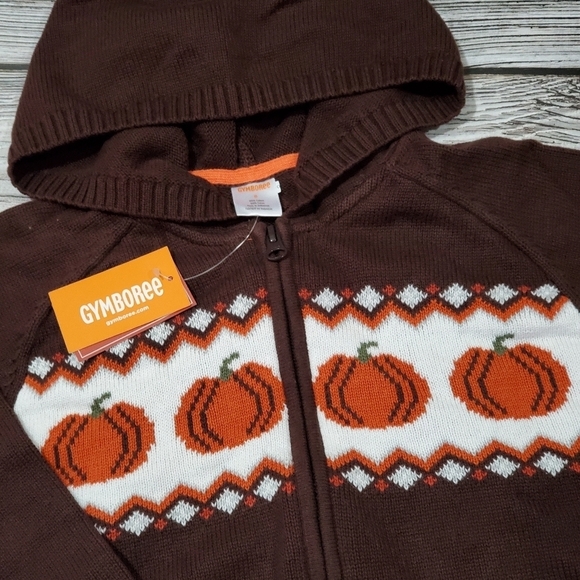 Gymboree Pumpkin Sweater Fall Harvest Hooded Zip Up Pumpkin Sweater NWT - Picture 5 of 9